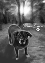 Load image into Gallery viewer, Black & white animal portrait - Dog drawn with name - drawings and portraits from your photos - drawking.com - DrawKing