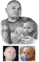 Load image into Gallery viewer, Black and white portrait - Grandad drawn with grandchild  - Black & white portrait - drawings and portraits from your photos - drawking.com - DrawKing