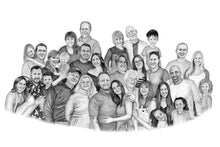 Load image into Gallery viewer, Black and white portrait - Large family drawing  - Black & white portrait - drawings and portraits from your photos - drawking.com - DrawKing