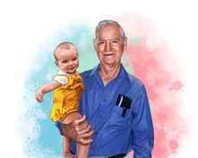 Load image into Gallery viewer, Color portrait with pattern background -Little girl drawn with grandad - colour portrait - drawings and portraits from your photos - drawking.com - DrawKing