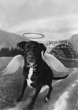 Load image into Gallery viewer, Black &amp; white animal portrait - Dog drawn with angel wings - drawings and portraits from your photos - drawking.com - DrawKing
