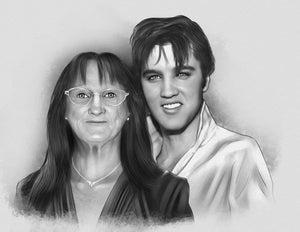 Black & white with character - Woman drawn with Elvis Presley - drawings and portraits from your photos - drawking.com - Drawking