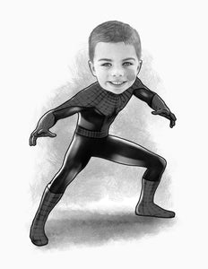 Black and white portrait as a character - Boy as spiderman  - Black & white portrait - drawings and portraits from your photos - drawking.com - DrawKing