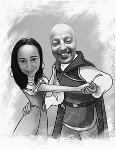 Black and white portrait as a character - Couple drawn as snow white and prince - drawings and portraits from your photos - drawking.com - DrawKing