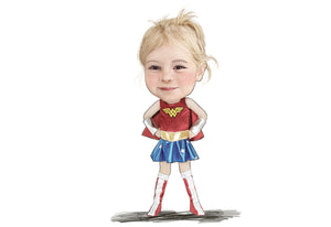Colour drawing as a character - Little girl dressed as super hero - drawings and portraits from your photos - drawking.com - DrawKing