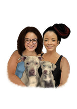 Load image into Gallery viewer, Colour pet portrait - Mother and daughter drawn with 2 dogs - Color drawing -drawings and portraits from your photos - drawking.com - Drawking
