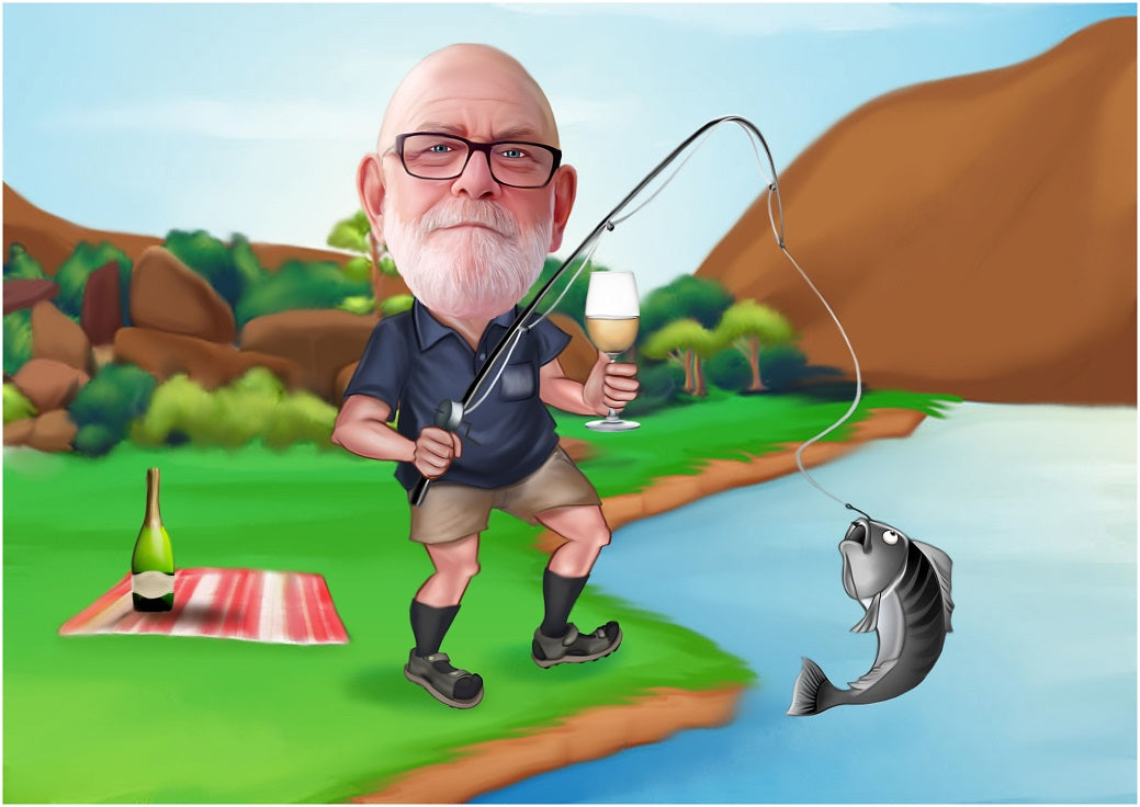 Color caricature with a detailed background
